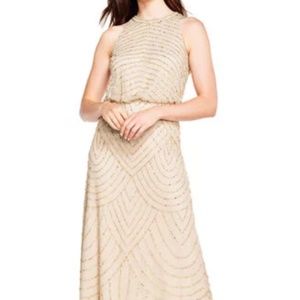 Adrianna Papell Art Deco Beaded Dress Halter Neck
